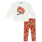 Younger Girls Ivory & Orange Boke Flower Leggings Set, 1, hi-res